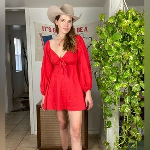 Charlie Holiday Red Puff Sleeve Mini Dress ~ Size Small